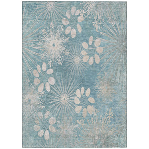 HomeRoots 5' X 8' Blue and Ivory Floral Area Rug - Washable, Durable, Indoor/Outdoor, Kid & Pet-Friendly Design 639324