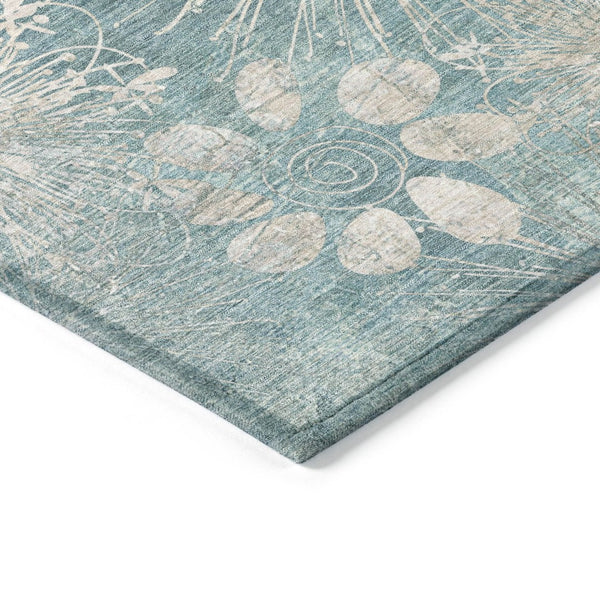 HomeRoots 5' X 8' Blue and Ivory Floral Area Rug - Washable, Durable, Indoor/Outdoor, Kid & Pet-Friendly Design 639324