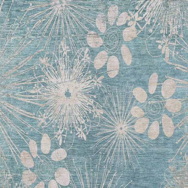 HomeRoots 5' X 8' Blue and Ivory Floral Area Rug - Washable, Durable, Indoor/Outdoor, Kid & Pet-Friendly Design 639324