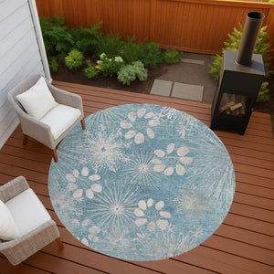HomeRoots 8' Blue and Ivory Round Floral Area Rug - Durable, Washable Design for Indoor/Outdoor Style & Comfort 639325