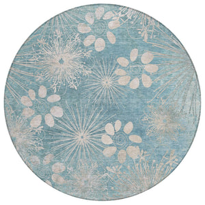 HomeRoots 8' Blue and Ivory Round Floral Area Rug - Durable, Washable Design for Indoor/Outdoor Style & Comfort 639325