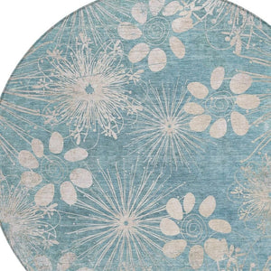HomeRoots 8' Blue and Ivory Round Floral Area Rug - Durable, Washable Design for Indoor/Outdoor Style & Comfort 639325