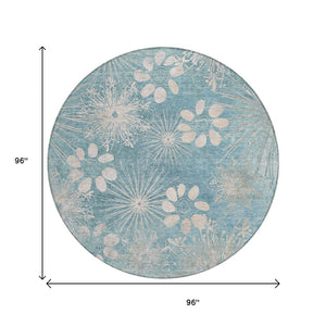 HomeRoots 8' Blue and Ivory Round Floral Area Rug - Durable, Washable Design for Indoor/Outdoor Style & Comfort 639325