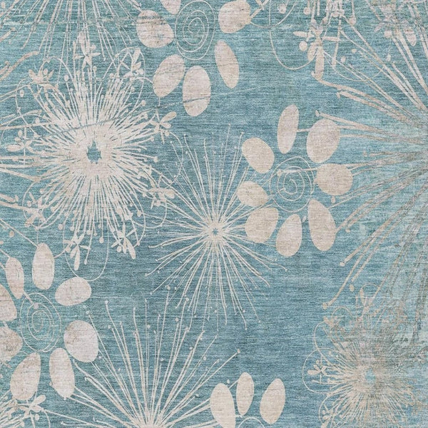 HomeRoots 8' X 10' Blue and Ivory Floral Area Rug - Washable, Stain-Resistant, Perfect for Indoor & Outdoor Use! 639326