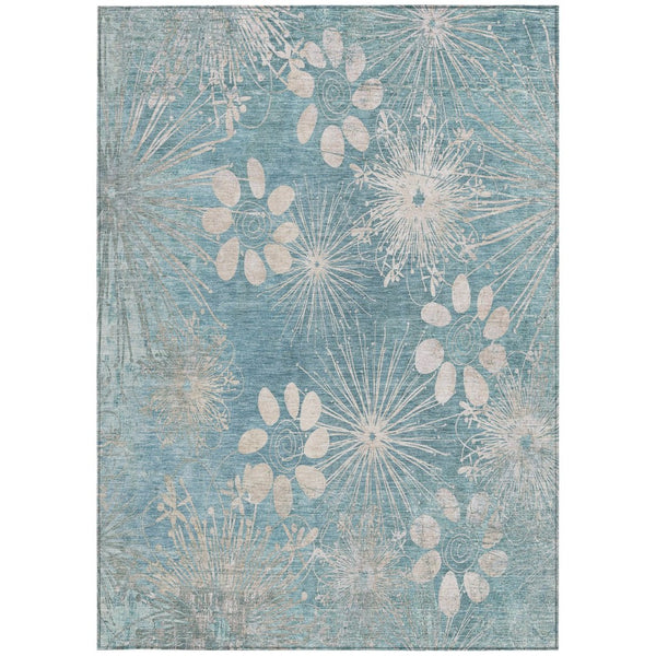 HomeRoots 8' X 10' Blue and Ivory Floral Area Rug - Washable, Stain-Resistant, Perfect for Indoor & Outdoor Use! 639326