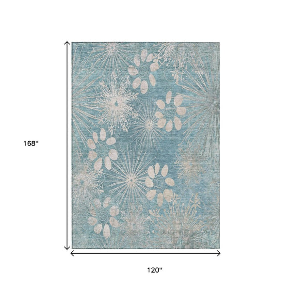 HomeRoots 10' X 14' Blue And Ivory Floral Area Rug – Stylish, Washable, Durable for Indoor & Outdoor Spaces 639328