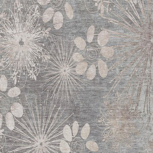 HomeRoots 5' Gray and Silver Floral Area Rug - Durable, Washable Indoor/Outdoor Accent for High-Traffic Spaces 639330