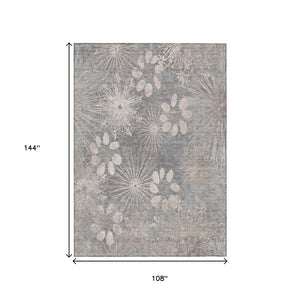HomeRoots 9' X 12' Gray And Silver Floral Area Rug - Durable, Washable Indoor/Outdoor Design for Stylish Spaces 639333
