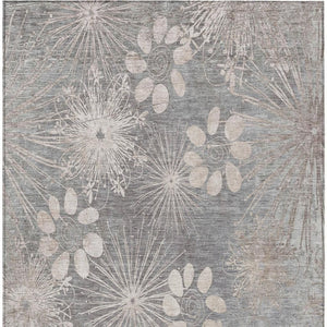 HomeRoots 9' X 12' Gray And Silver Floral Area Rug - Durable, Washable Indoor/Outdoor Design for Stylish Spaces 639333