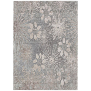 HomeRoots 10' Gray & Silver Floral Washable Area Rug - Durable Indoor/Outdoor Elegance for Any Space! 639334