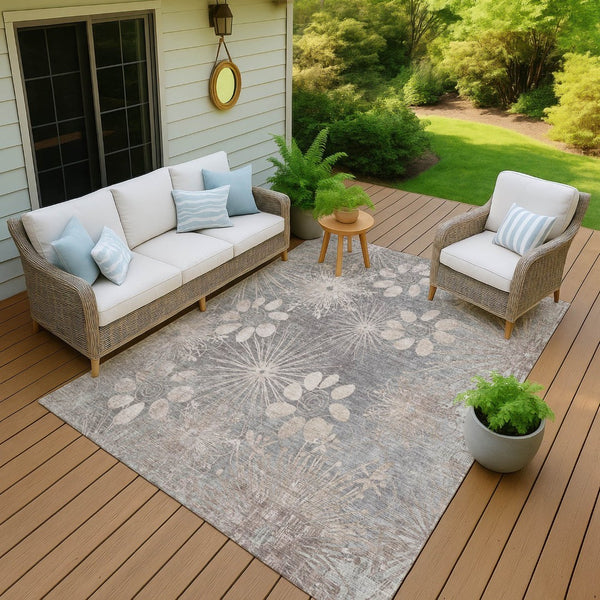 HomeRoots 10' Gray & Silver Floral Washable Area Rug - Durable Indoor/Outdoor Elegance for Any Space! 639334