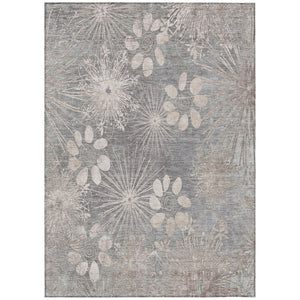 HomeRoots 10' Gray & Silver Floral Washable Area Rug - Durable Indoor/Outdoor Elegance for Any Space! 639334