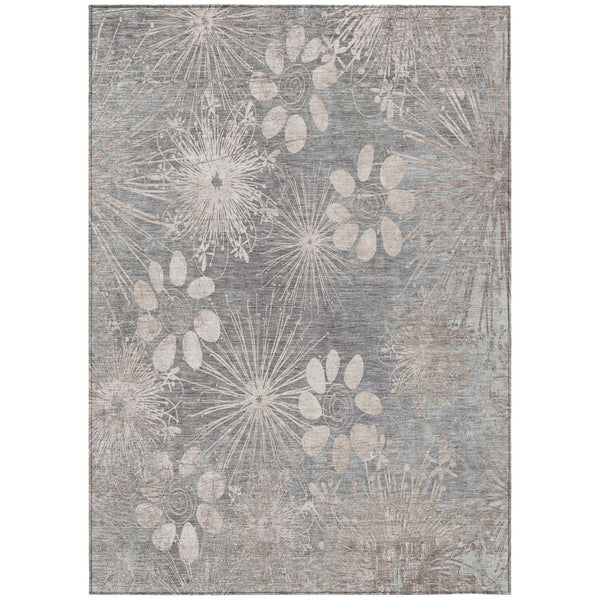 HomeRoots 10' Gray & Silver Floral Washable Area Rug - Durable Indoor/Outdoor Elegance for Any Space! 639334