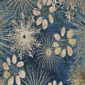 HomeRoots 5' X 8' Navy Blue and Gold Floral Area Rug - Durable, Washable, Elegant Design for Indoor & Outdoor Use 639336