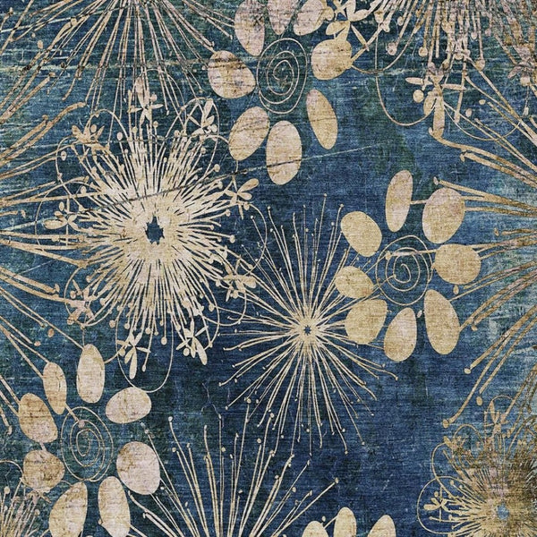 HomeRoots 5' X 8' Navy Blue and Gold Floral Area Rug - Durable, Washable, Elegant Design for Indoor & Outdoor Use 639336