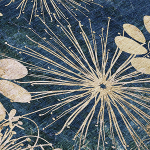 HomeRoots 5' X 8' Navy Blue and Gold Floral Area Rug - Durable, Washable, Elegant Design for Indoor & Outdoor Use 639336