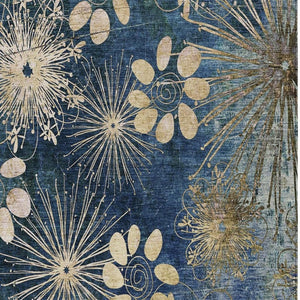 HomeRoots 8' X 10' Navy Blue and Gold Floral Area Rug – Stylish, Durable, Washable for Indoor/Outdoor Use! 639338