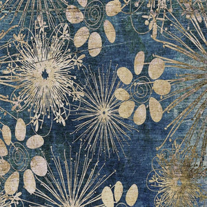 HomeRoots 9' X 12' Navy Blue & Gold Floral Area Rug - Durable, Washable Design for Indoor & Outdoor Elegance 639339