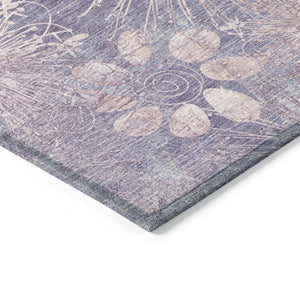 HomeRoots 5' Purple and Ivory Floral Washable Area Rug - Durable Indoor/Outdoor Decor for High Traffic Spaces 639342