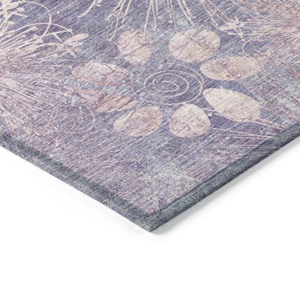 HomeRoots 5' Purple and Ivory Floral Washable Area Rug - Durable Indoor/Outdoor Decor for High Traffic Spaces 639342