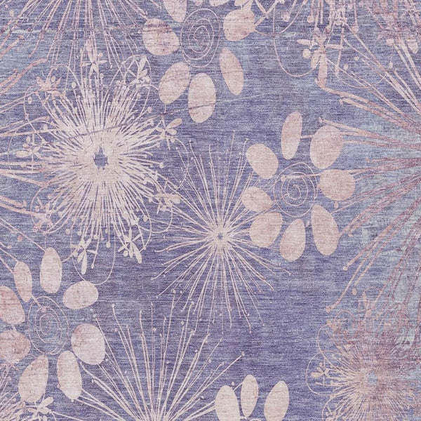HomeRoots 5' Purple and Ivory Floral Washable Area Rug - Durable Indoor/Outdoor Decor for High Traffic Spaces 639342