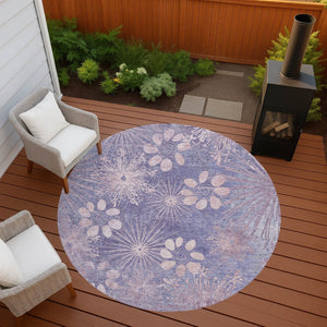 HomeRoots 8' Purple Floral Round Area Rug - Washable, Durable, Stylish for Indoor & Outdoor Spaces, Easy Care! 639343