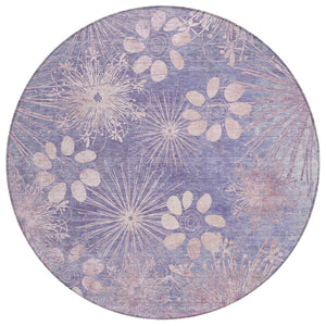 HomeRoots 8' Purple Floral Round Area Rug - Washable, Durable, Stylish for Indoor & Outdoor Spaces, Easy Care! 639343