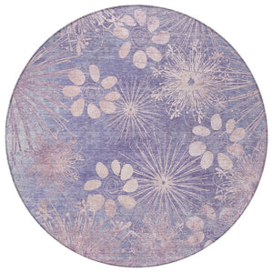 HomeRoots 8' Purple Floral Round Area Rug - Washable, Durable, Stylish for Indoor & Outdoor Spaces, Easy Care! 639343