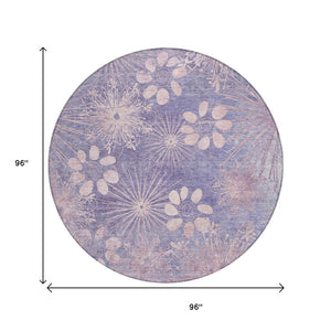 HomeRoots 8' Purple Floral Round Area Rug - Washable, Durable, Stylish for Indoor & Outdoor Spaces, Easy Care! 639343