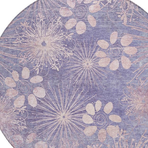 HomeRoots 8' Purple Floral Round Area Rug - Washable, Durable, Stylish for Indoor & Outdoor Spaces, Easy Care! 639343