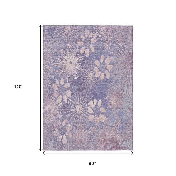 HomeRoots 8' X 10' Purple and Ivory Floral Area Rug - Durable, Washable Design for Indoor & Outdoor Spaces 639344