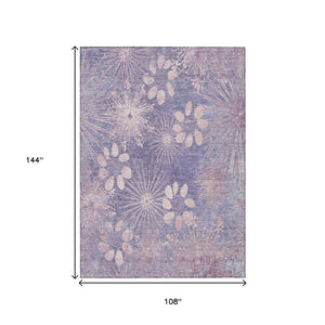 HomeRoots 9' X 12' Floral Washable Indoor/Outdoor Area Rug - Durable Purple & Ivory Design for Versatile Spaces 639345