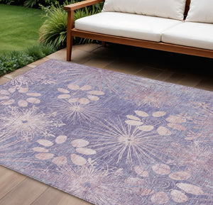 HomeRoots 9' X 12' Floral Washable Indoor/Outdoor Area Rug - Durable Purple & Ivory Design for Versatile Spaces 639345