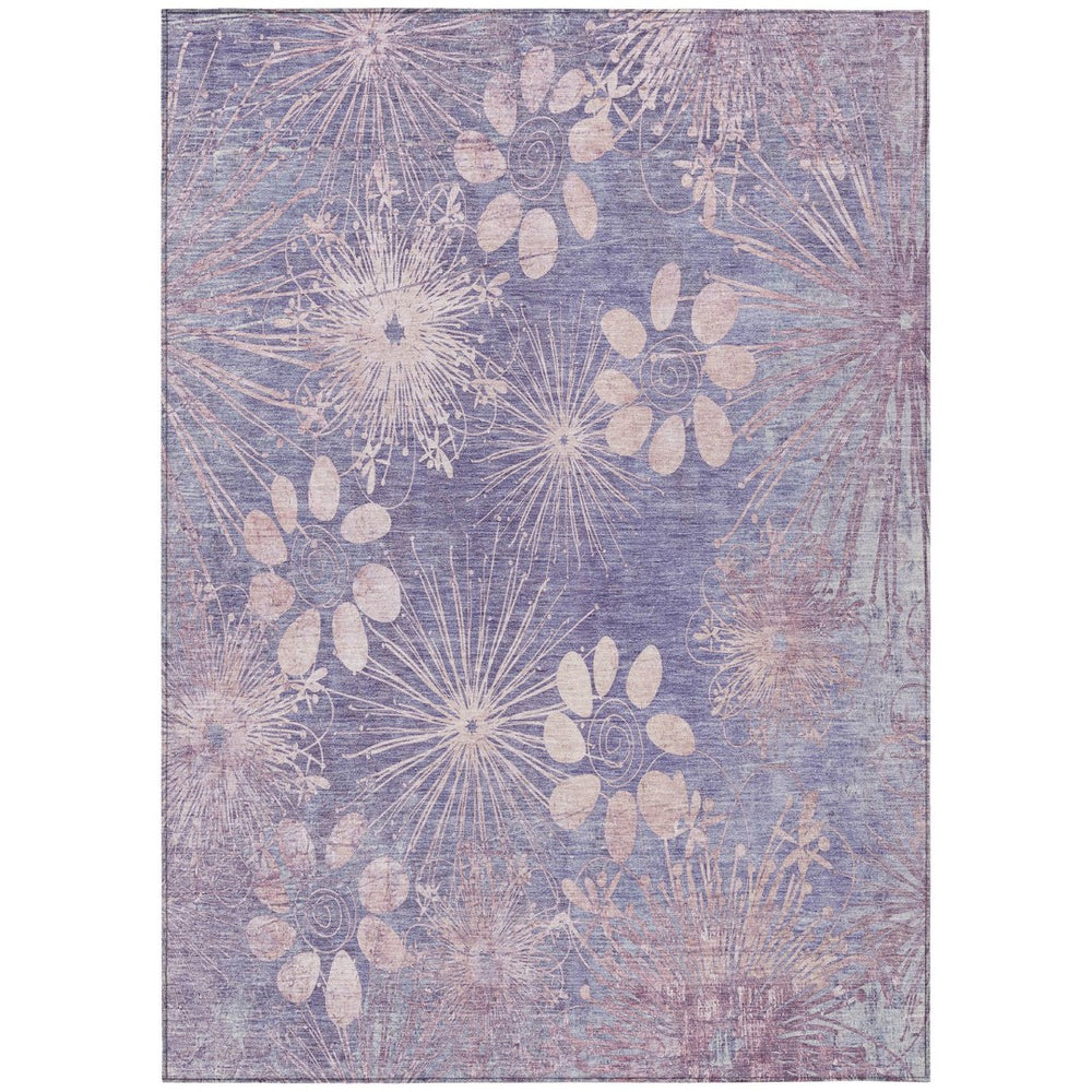HomeRoots 9' X 12' Floral Washable Indoor/Outdoor Area Rug - Durable Purple & Ivory Design for Versatile Spaces 639345