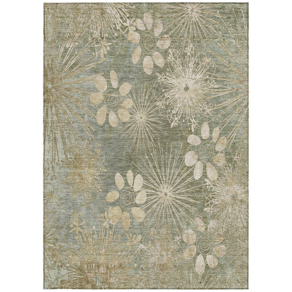 HomeRoots 5' Sage & Beige Floral Area Rug – Washable, Durable & Versatile for Indoor/Outdoor Use, 5' x 8' 639348
