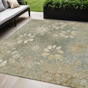 HomeRoots 5' Sage & Beige Floral Area Rug – Washable, Durable & Versatile for Indoor/Outdoor Use, 5' x 8' 639348