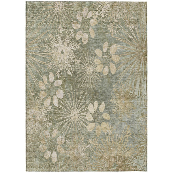 HomeRoots 5' Sage & Beige Floral Area Rug – Washable, Durable & Versatile for Indoor/Outdoor Use, 5' x 8' 639348