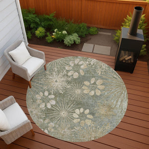 HomeRoots 8' Sage Floral Round Area Rug - Washable, Durable, Stylish for Indoor & Outdoor Spaces, Pet Friendly 639349