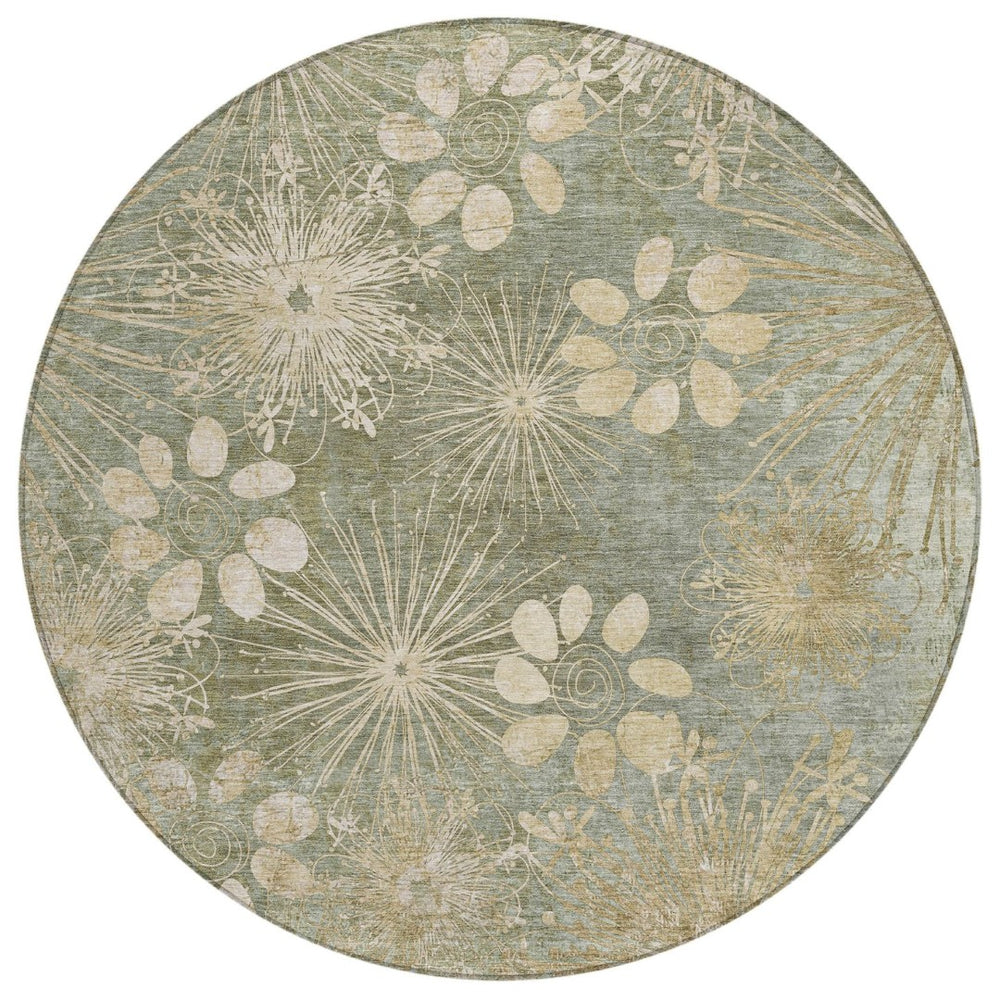 HomeRoots 8' Sage Floral Round Area Rug - Washable, Durable, Stylish for Indoor & Outdoor Spaces, Pet Friendly 639349