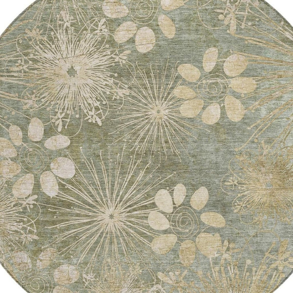 HomeRoots 8' Sage Floral Round Area Rug - Washable, Durable, Stylish for Indoor & Outdoor Spaces, Pet Friendly 639349