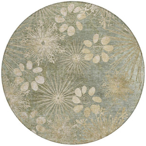 HomeRoots 8' Sage Floral Round Area Rug - Washable, Durable, Stylish for Indoor & Outdoor Spaces, Pet Friendly 639349