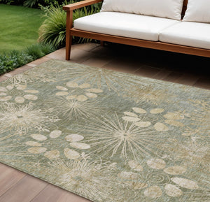 HomeRoots 8' X 10' Floral Sage Beige Area Rug – Durable, Washable, Indoor/Outdoor Design for High-Traffic Spaces 639350
