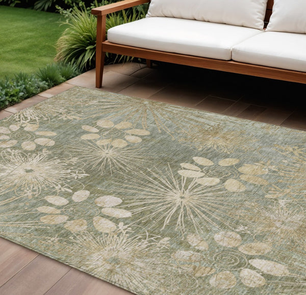 HomeRoots 8' X 10' Floral Sage Beige Area Rug – Durable, Washable, Indoor/Outdoor Design for High-Traffic Spaces 639350