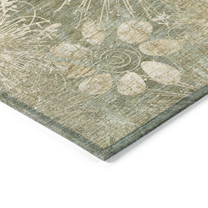 HomeRoots 8' X 10' Floral Sage Beige Area Rug – Durable, Washable, Indoor/Outdoor Design for High-Traffic Spaces 639350