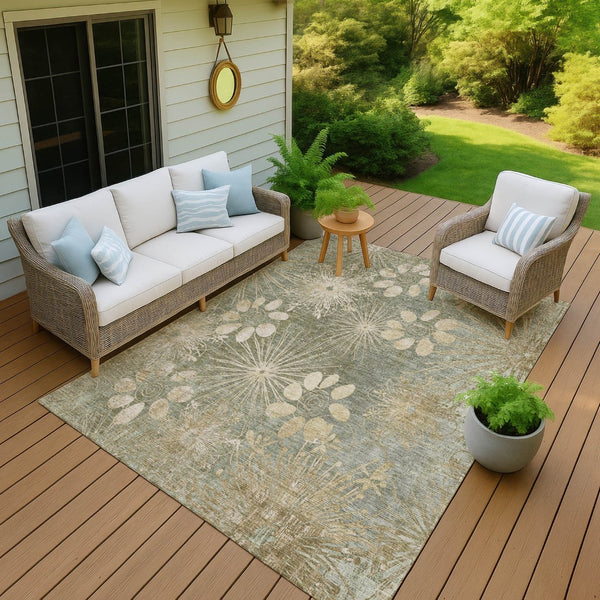 HomeRoots 9' X 12' Sage Floral Area Rug - Durable Indoor/Outdoor Design, Washable, Stain-Resistant & Stylish 639351