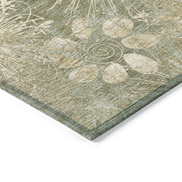 HomeRoots 9' X 12' Sage Floral Area Rug - Durable Indoor/Outdoor Design, Washable, Stain-Resistant & Stylish 639351