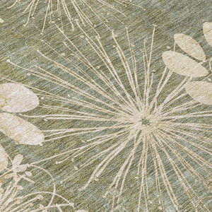 HomeRoots 9' X 12' Sage Floral Area Rug - Durable Indoor/Outdoor Design, Washable, Stain-Resistant & Stylish 639351