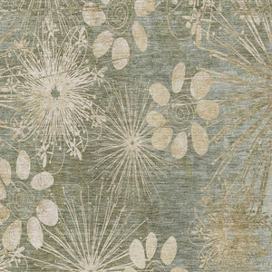 HomeRoots 10' Sage and Beige Floral Washable Area Rug - Versatile, Durable, Indoor/Outdoor Charm for Any Space 639352