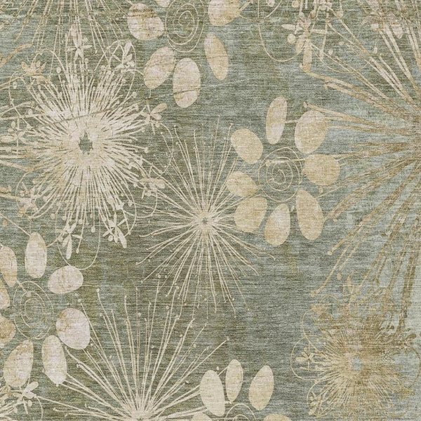 HomeRoots 10' Sage and Beige Floral Washable Area Rug - Versatile, Durable, Indoor/Outdoor Charm for Any Space 639352