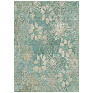 HomeRoots 5' Teal Blue & Beige Floral Washable Rug - Durable Indoor/Outdoor Area Rug for Busy Homes & Style 639354